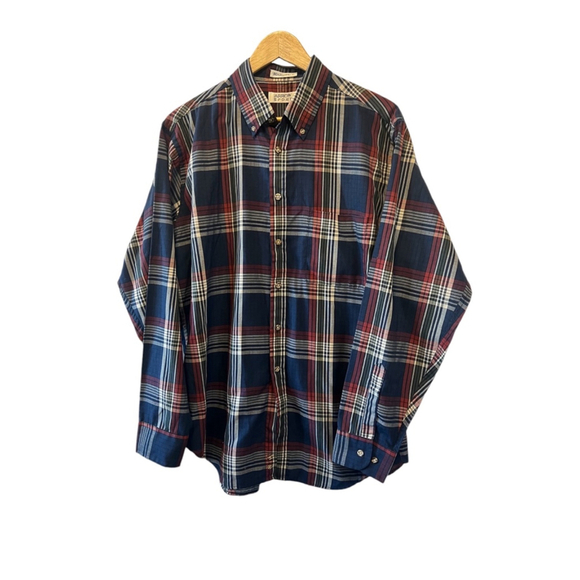 MENS ARROW Blue Plaid Button Up Long Sleeve Collared Dress Shirt L - Picture 1 of 7